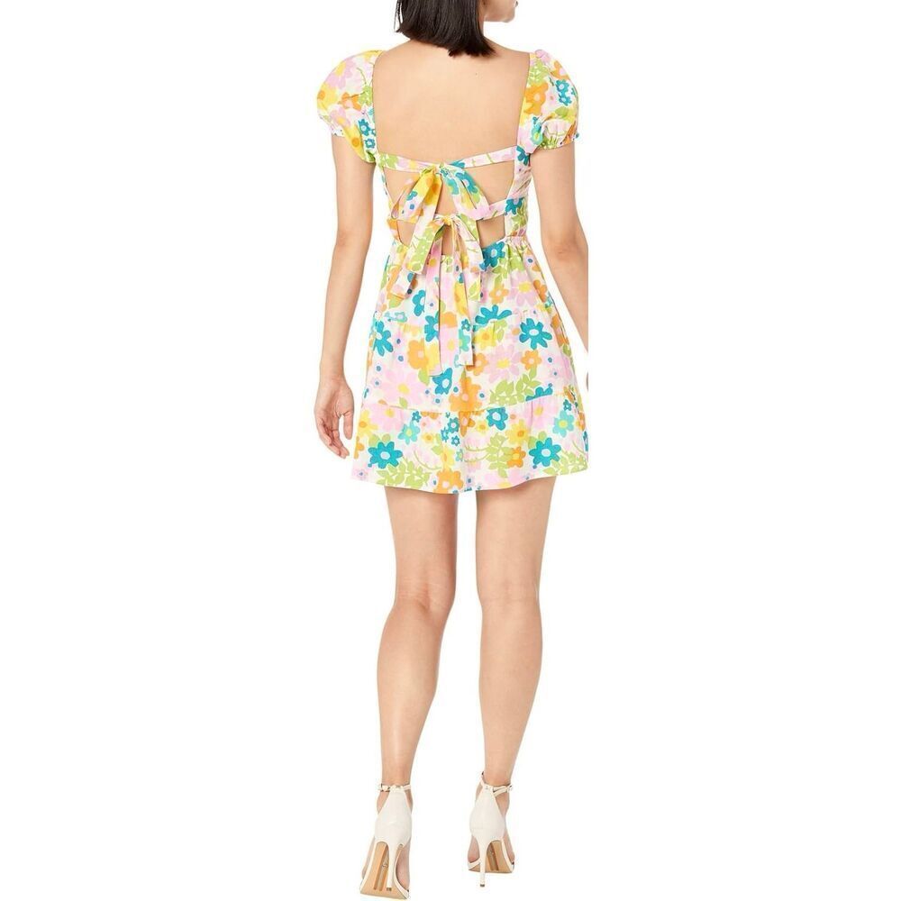 Show Me Your Mumu Cathy Linen Floral Mini Dress Size Small Short Sleeve Open Bac - Picture 4 of 12